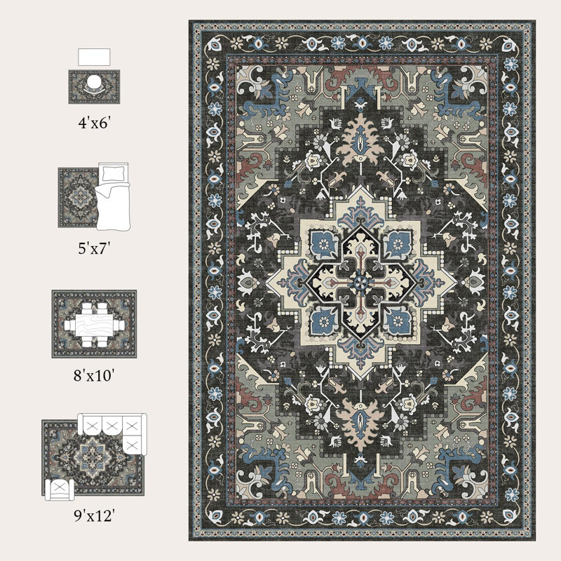 Tapis lavable 8 pi x 10 pi avec envers en caoutchouc antidérapant vert, Vert, Rectangulaire 8 pi x 10 pi