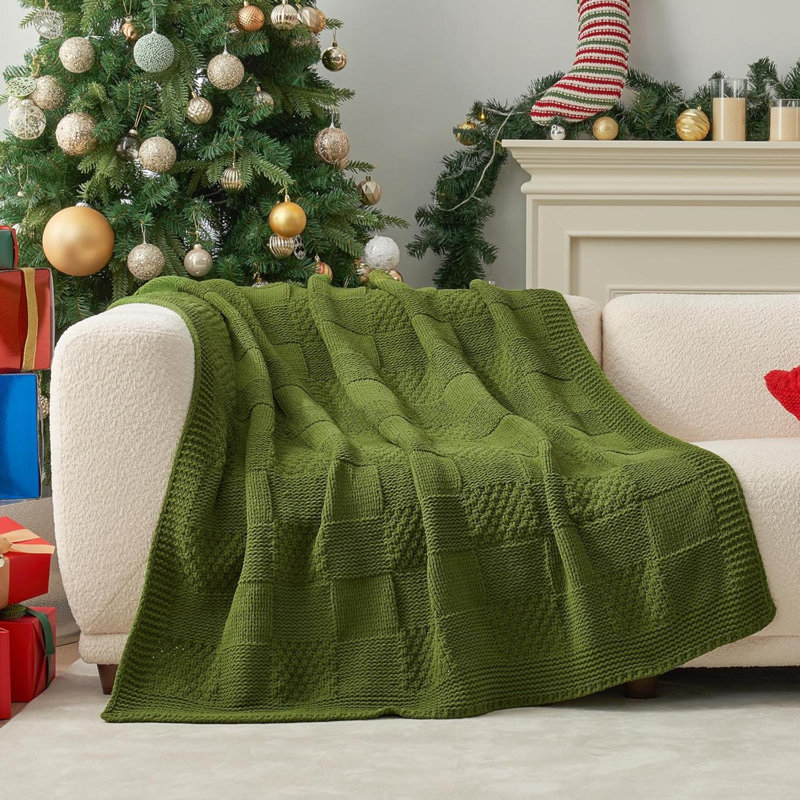 Jeté à carreaux en chenille pour canapé, L 0,75 po x l 50 po, Vert