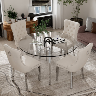 5-Piece Round Glass Dining Table Set