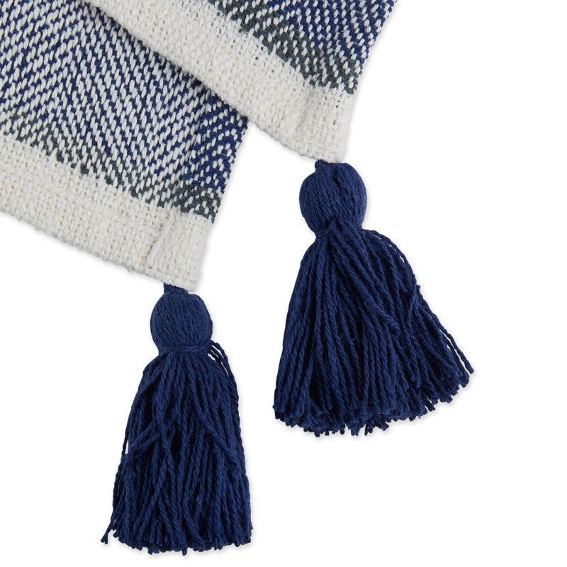 Jeté en coton à imprimé chevrons, Marine