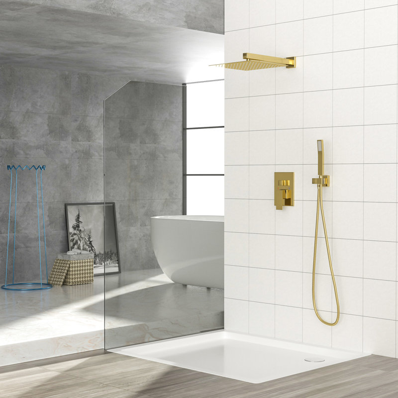 Tête de douche murale double - 12 po, noir mat, tête carrée filetée standard US, équilibrée, Doré