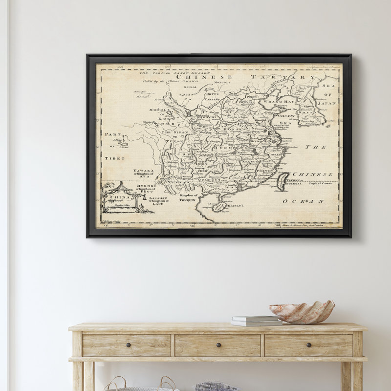 Carte de la porcelaine-impression d’art graphique sur toile encadrée, Cadre noir, H 26,5 po x l 36,5 po x P 1,5 po