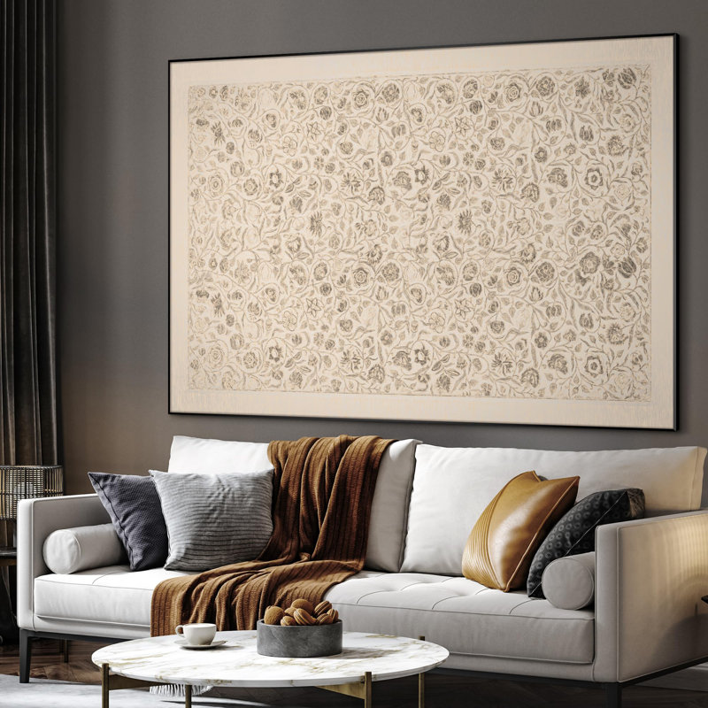 Très grand art mural imprimé sur toile - Croquis botanique rétro avec motif floral détaillé, illustration classique de la nature pour le salon ou la chambre à coucher - «Assemblage requis du cadre (cadre non fini)»