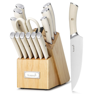 Kuisine Ivory 15-Piece Kitchen Knife Set With Block,High Carbon Stainless Steel Blade,ABS Handle Chef Knife Set,Kitchen Knife & Scissors,Built-In Knife Sharpener