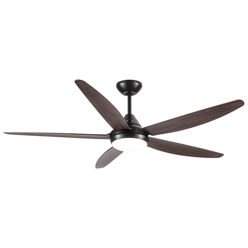 Ventilateur de plafond à DEL intégré 56 po avec pales en ABS, Noir, Brun