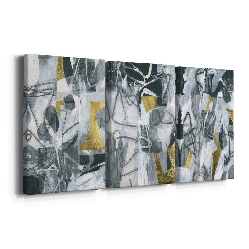 Linear Tones I - Toile tendue avec châssis sur mesure - 3 pièces, H 12 po x l 24 po