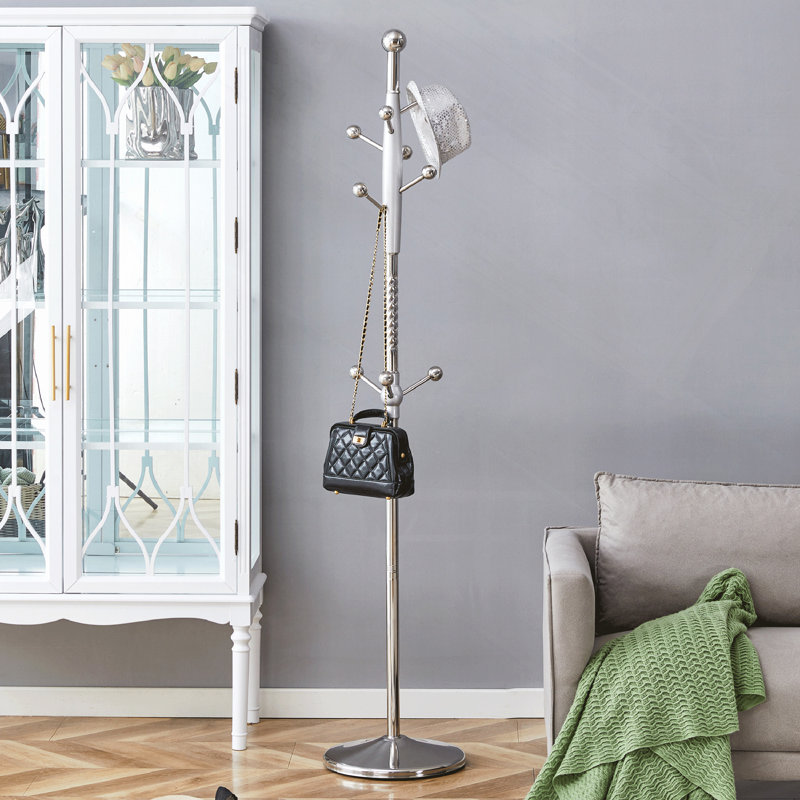 Portemanteau moderne en acier inoxydable avec support en bois massif, idéal pour les maisons et les bureaux, disponible en argent et or