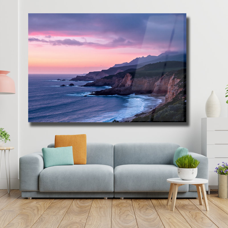 Art mural en verre trempé au coucher du soleil plage, H 24 po x l 36 po