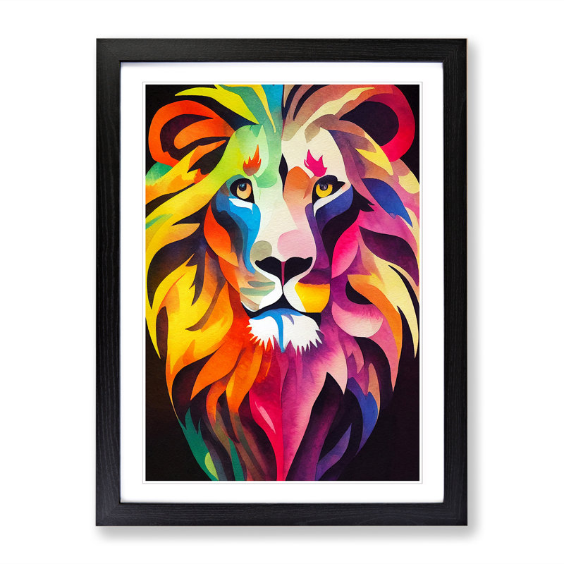 Watercolour Lion Vol.2 - Single Picture Frame Print, 64cm H x 46cm W x 2cm D, Walnut