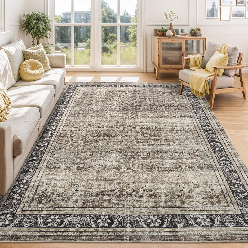 Tapis lavable à la machine Tapis de style oriental Tapis design rétro Tapis durable, Rectangle 5 pi x 7 pi