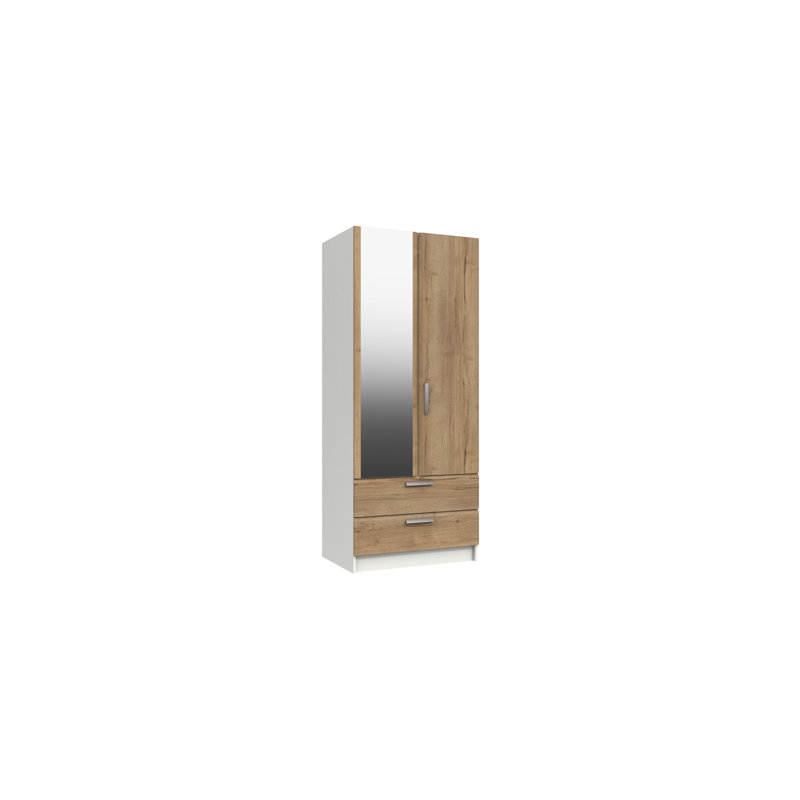 Harvey-Lee 2 Door Manufactured Wood Wardrobe, White/Natural Rustic Oak