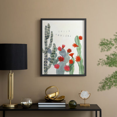 «Desert Christmas Cactus II», reproduction encadrée - bois massif