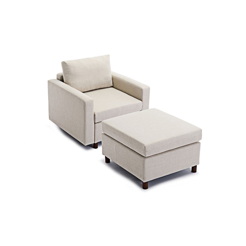 Canapé modulaire à siège simple avec repose-pieds, Crème ; lin