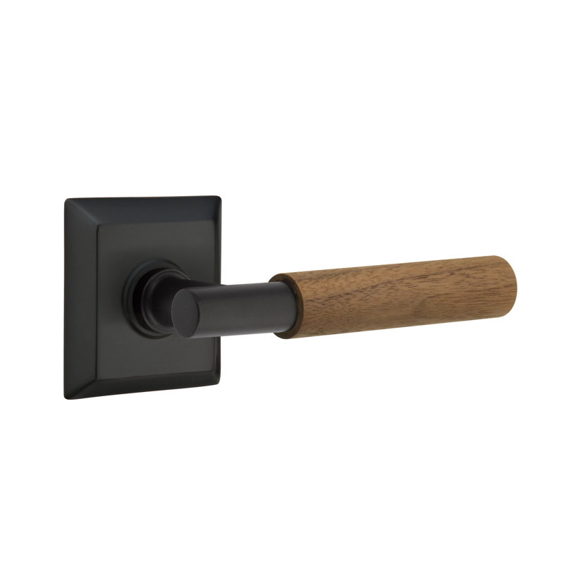 Emtek Select Privacy Leverset w/ Quincy Rosette & T-Bar Stem, Dark Walnut Handle, Flat Black, Right