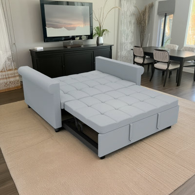 Double Convertible Velvet Sofa Bed In Grey With Side Pockets, Pull-out Sleeper, And Compact Design Perfect For Small Spaces, Apartments, And Guest Rooms.