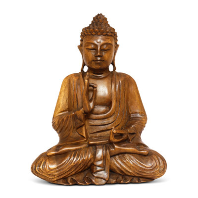 Sabiha Wooden Serene Sitting Buddha Vitarka Mudra Statue Handmade Meditating Sculpture Figurine Home Decor Accent Handcrafted Art Modern Oriental Deco