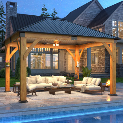Pavillon de jardin d'extérieur en bois d'épinette avec toit en acier galvanisé