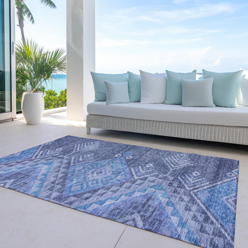 Machine Washable Indoor/Outdoor Chayden ACN1091 Navy Rug, Rectangle 3' x 5'