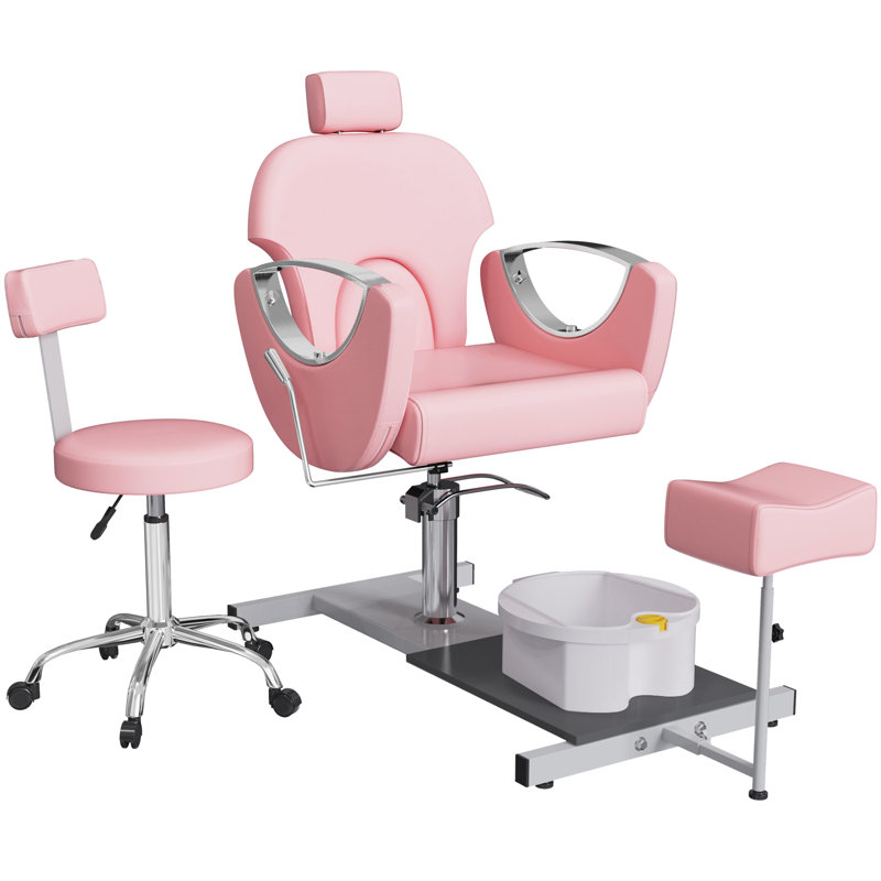Pedicure Chair With Massage Foot Bath, 360 Degree Swivel Foot Spa Chair, Pink Leather