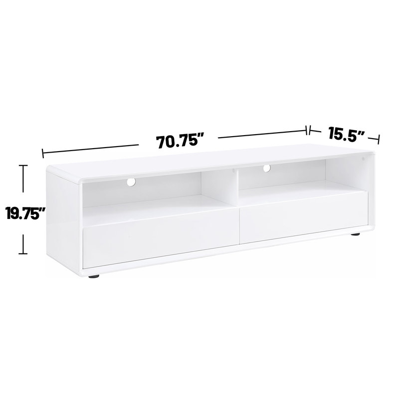 Meuble télé 2 tiroirs et 2 tablettes en bois blanc