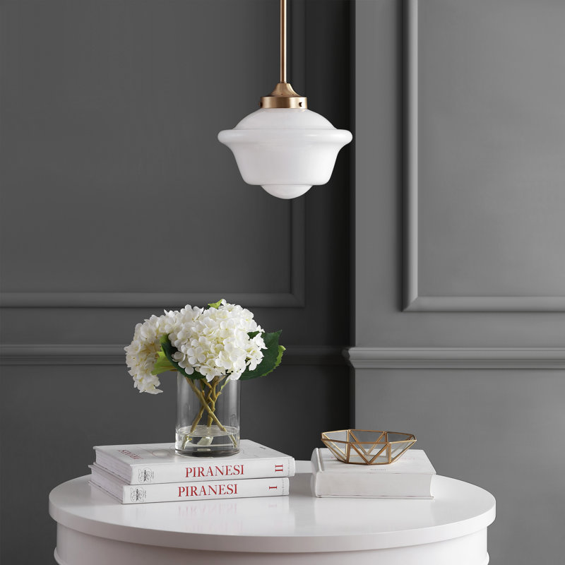 Luminaire suspendu simple à 1 lumière Gallucci, Laiton doré / blanc, Blanc, H 11 po x l 9,5 po x P 9,5 po