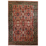 Oriental Hand-Knotted Wool Terracotta/Green/Blue/Beige Area Rug
