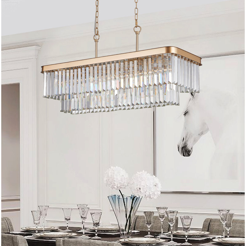 Lustre rectangulaire moderne en cristal Modern Industrial, Gold