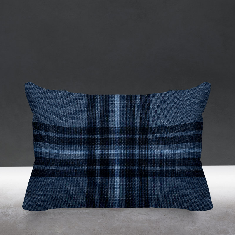 Plaid Outdoor Reversible Throw Pillow, Blue