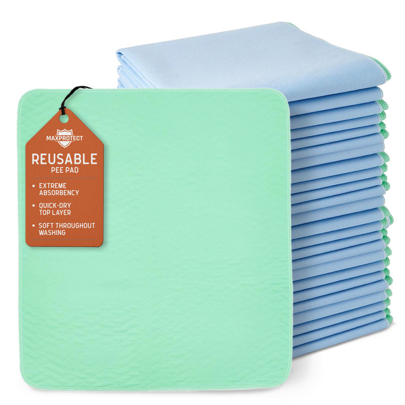Quick-Dry Reusable Green Polyester Bed Pads, 34" x 36", Set of 12