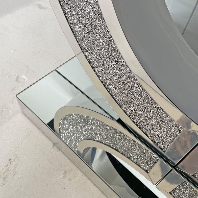 Console à miroir en forme de O avec base en cristal pour le couloir et le salon | Idée de cadeau, Argent