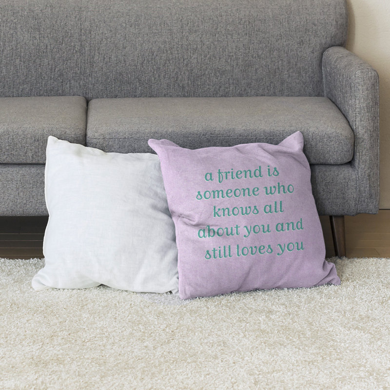 Coussin de sol Love & Friendship, 28 po x 28 po, Mauve / bleu sarcelle contrastant