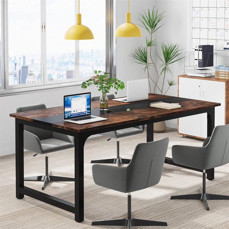 Grand bureau d'ordinateur 63 "moderne pour bureau à domicile - Table d'écriture robuste avec structure en acier (sans la chaise)