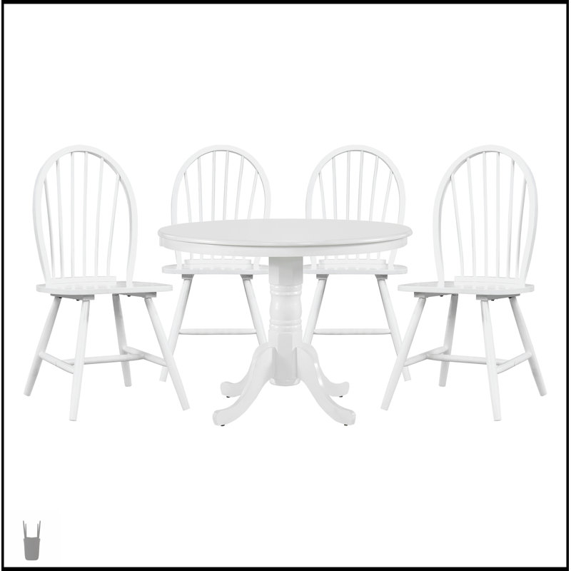 Ensemble de table de salle à manger blanche 5 pièces avec 4 chaises Windsor de style campagnard, robuste et élégant