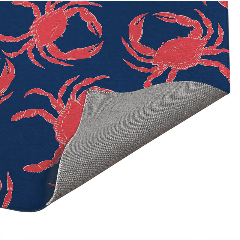 Crabby Decorative Outdoor Rug, Navy, Rectangle 2' x 3'