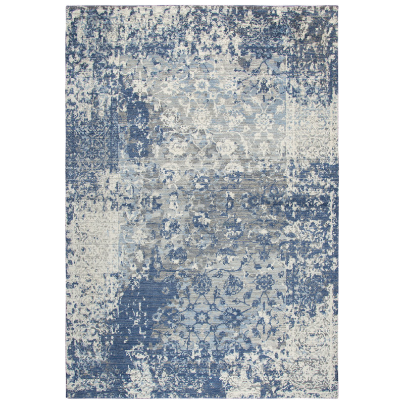 Tapis bleu clair / gris en laine Thora, Tapis de couloir 3 pi x 5 pi