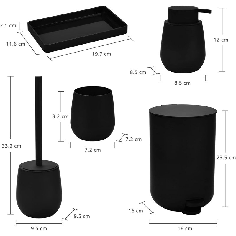 5 Pieces Modern Bathroom Accessories Set,Compact And Practical, Matte Black