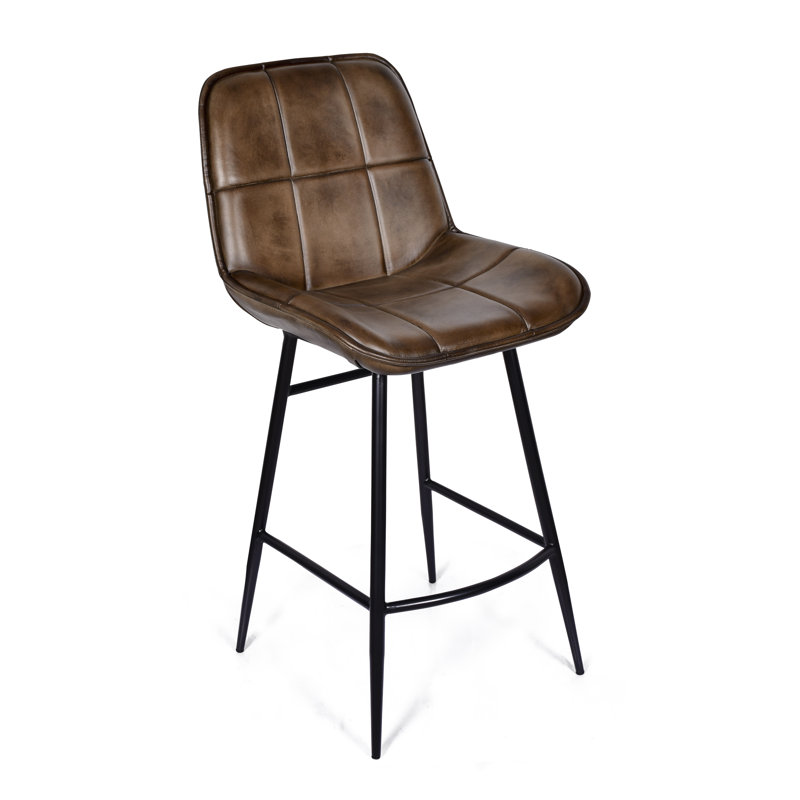 Upholstered Counter Stool with Metal Frame, Dark Brown