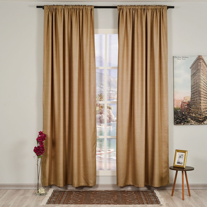 Lined Blackout Extra Long & Extra Wide Custom Made Decorative Single Panel Curtain, Beige, 100" W x 216" L