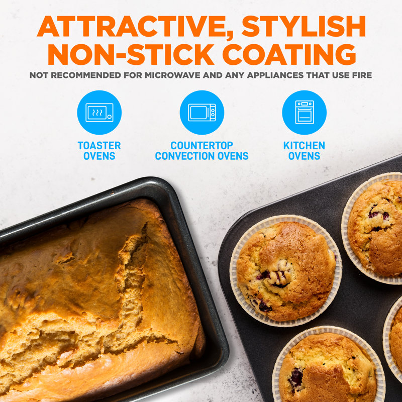 8-Piece Nonstick Stackable Bakeware Set - Pfoa, Pfos, Ptfe Free Baking Tray Set W/ Non-Stick Coating, 450°F Oven Safe, Round Cake, Loaf, Muffin, Wide/Square Pans, Cookie Sheet 