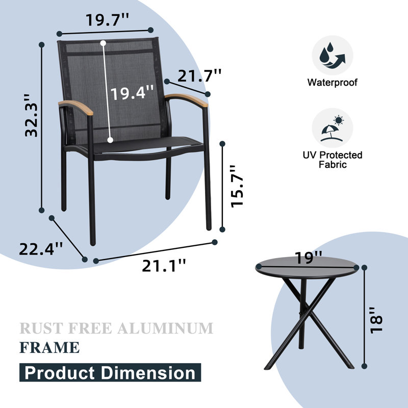 3-Piece Patio Conversation Set, Black