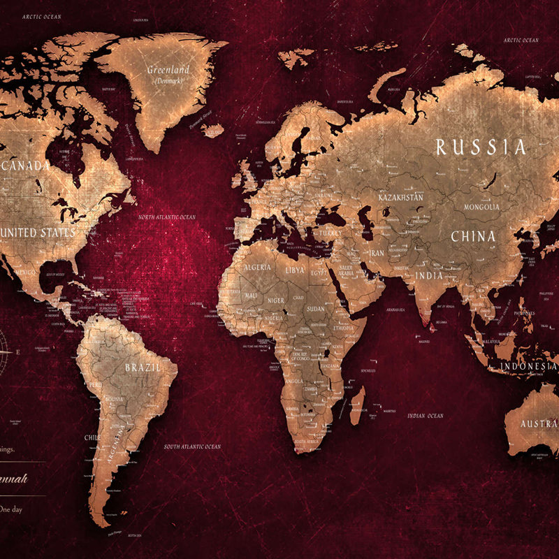 Carte du monde personnalisée punaise marron, H 16 po x l 24 po, Oui