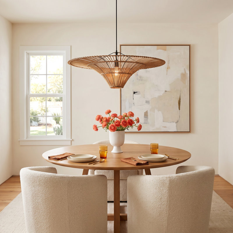 Evren 1-Light Rattan Pendant Chandelier for Dining Room, 11.81'' H x 39.37'' W x 39.37'' D