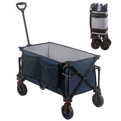 Foldable Wagon with All-Terrain Wheels, Portable Wagon Cart with Extended Tailgate, Adjustable Handle, Utility Cart for Camping, Grocery Shopping, Garden, Sports, Outdoor Beaches