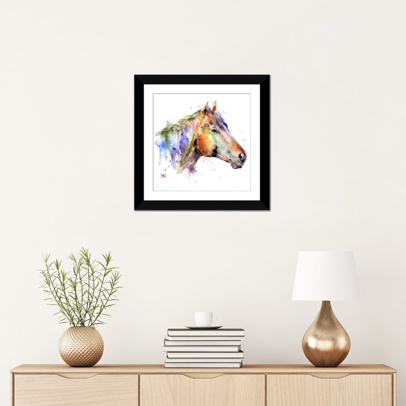 «Horse Abstract», peinture sur toile tendue, H 18 po x l 18 po x P 1,5 po, Pas de tapis, Toile avec cadre noir