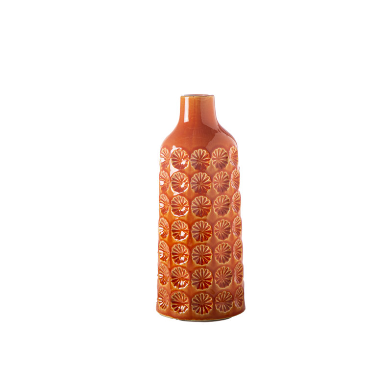 Pendik Ceramic Table Vase, 13.5" H x 5.5" W x 5.5" D, Orange