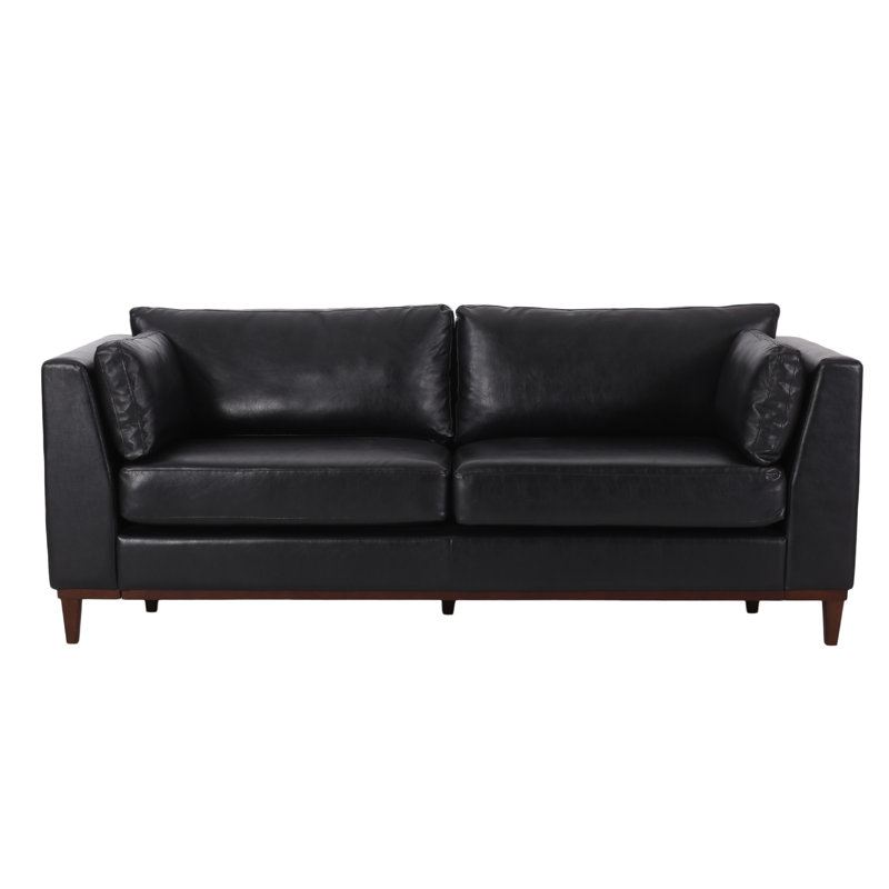 Tallula 80.25'' Faux Leather Sofa, Midnight Black Leather