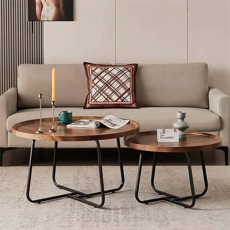 Nesting Coffee Table Set Of 2, 20"+28" Round Coffee Table, Modern Side Table Sofa Table With Fluted Design, Centre Table For Living Room Reception Room