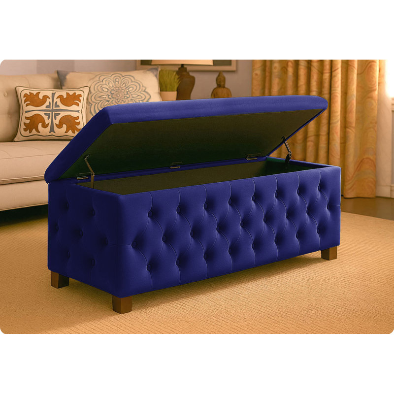Empire Wide Chesterfield Rectangle Solid Color Standard Ottoman Storage Bench, Plush Velvet Upholstered Coffee Table with Legs