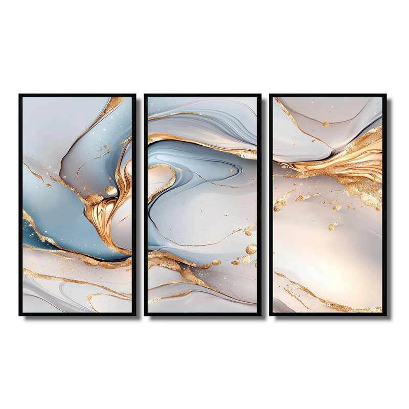 Ciel de minuit, agate liquide I - ensemble de reproductions d'art murales abstraites à encre liquide, H 28 po x l 36 po, Noir