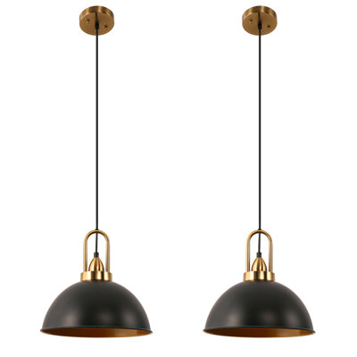 12 In. 1-Light Matte Black Farmhouse Pendant Light, Vintage Hanging Ceiling Lights Fixture For Kitchen Island (2-Pack)